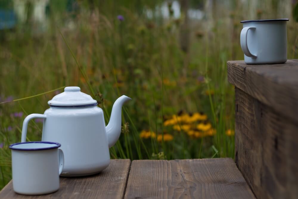 A retro tea pot on the Fancy a brew garden by Garden Ninja