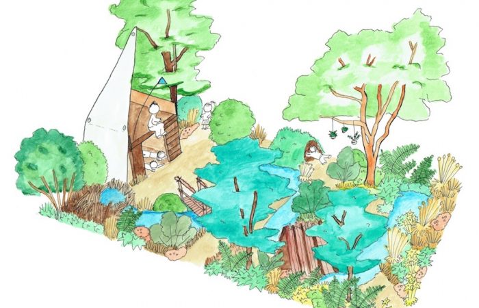 A water colour picture of a childs playground