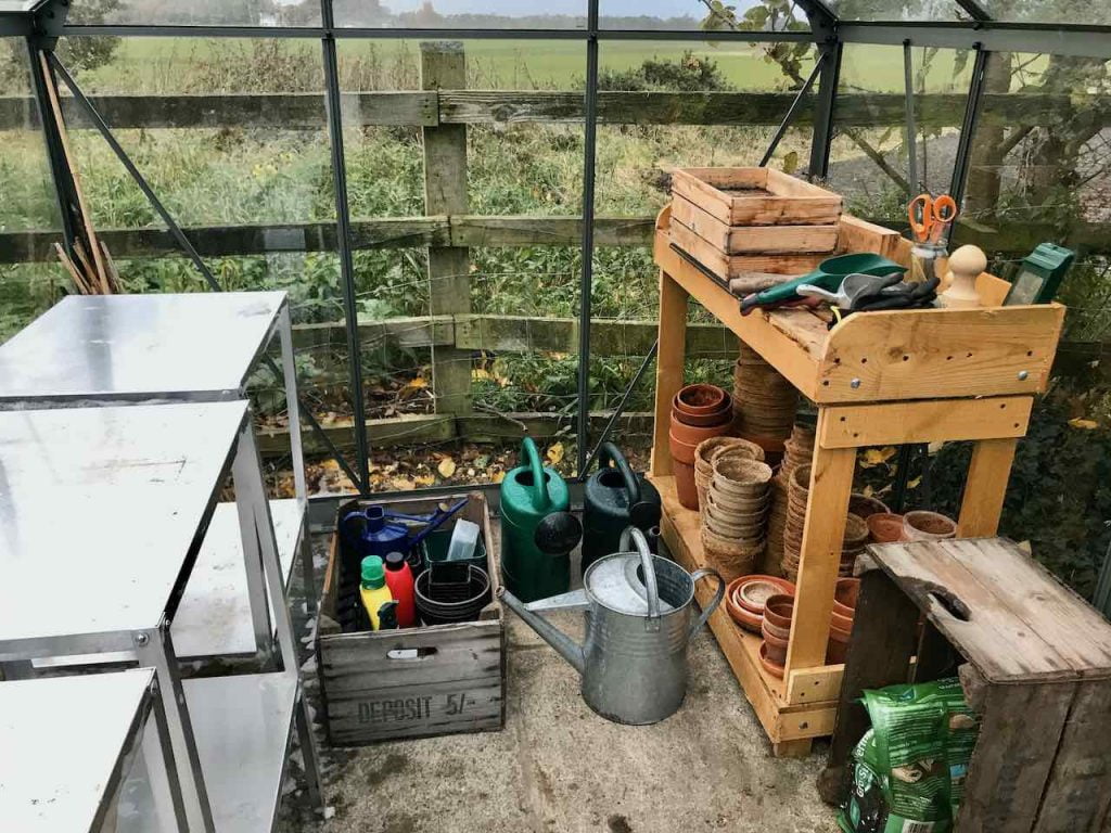 A tidy organised greenhouse
