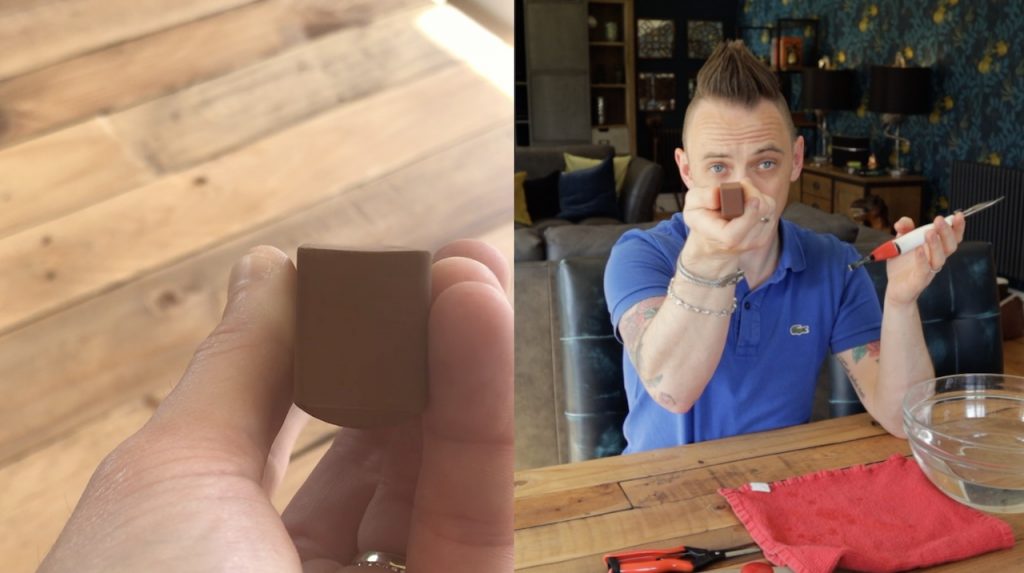 Lee shows the concave nature of a sharpening stone