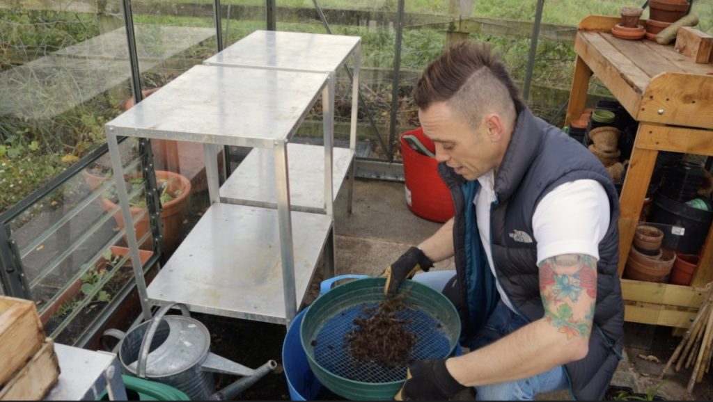 Garden Ninja sieving used compost