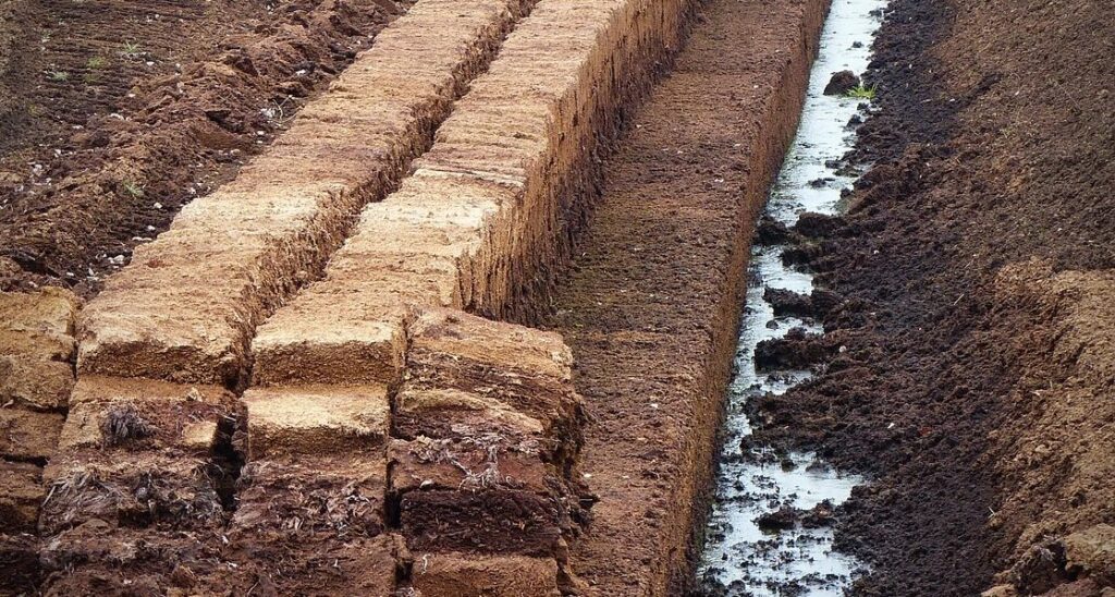 Peat being extracted from a peat bog